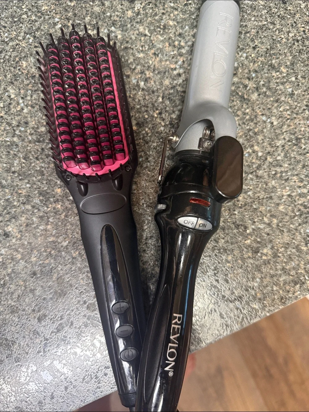 Revlon Black Curling Iron with Black Brush and Pink Bristle Tips